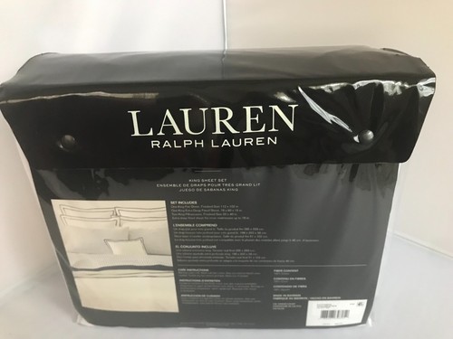 Lauren Ralph Lauren Spencer Stripe Sateen 4 pc KING Sheet Set Sage or Tan - Picture 7 of 9