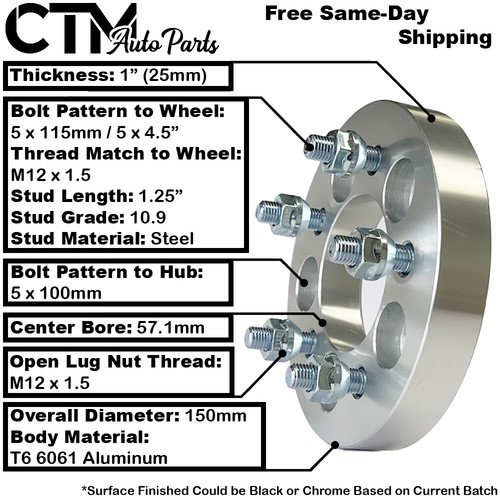 4PC 1" THICK 5x100 TO 5x4.5" WHEEL ADAPTER SPACER FIT TOYOTA/LEXUS/PONTIAC MORE - Picture 2 of 4