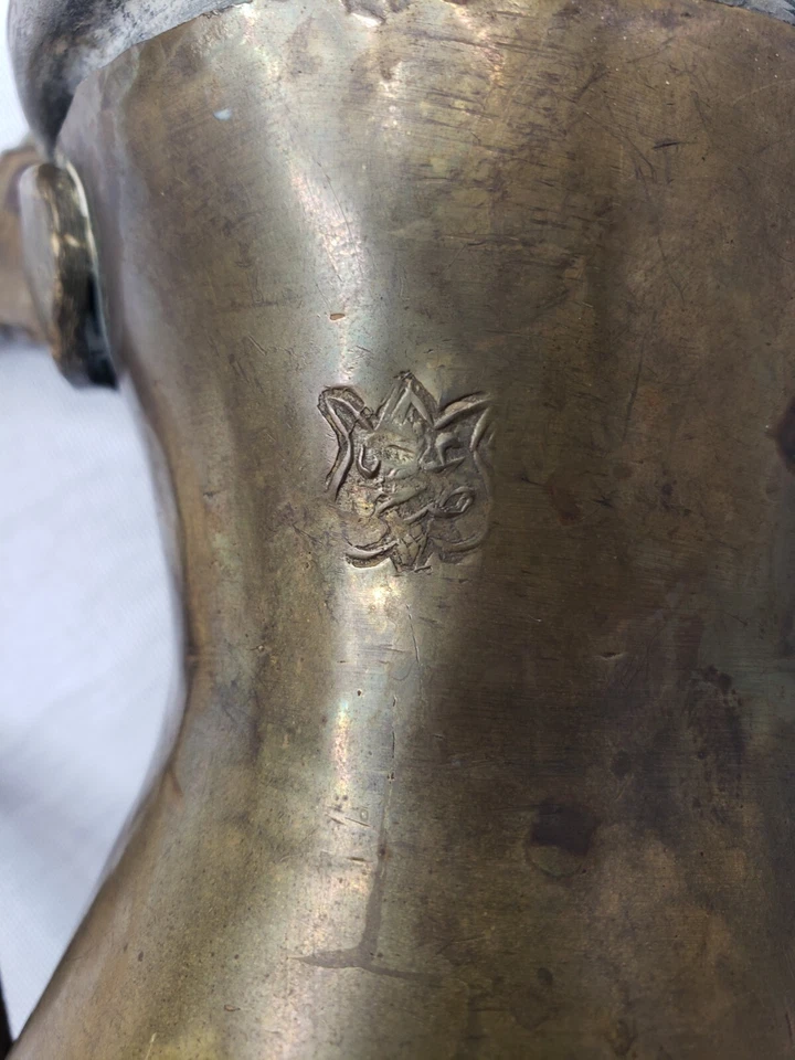 Antigua cafetera Dallah de latón de Oriente Medio turco árabe 12" de alto Foto 2 de 4