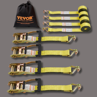 4 Pack Ratchet Tie Down Straps 5000 lbs 2'' x 15' Heavy Duty Double J Hook