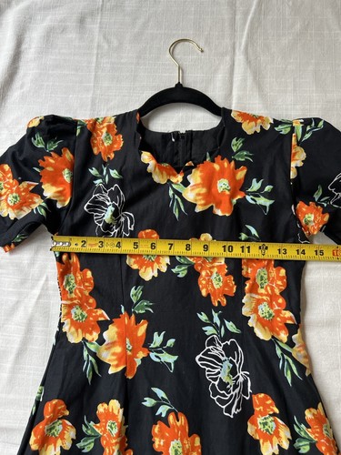 Vintage 60s Inspired Homemade Black Floral Dress Matches a Size XS - Picture 10 of 13