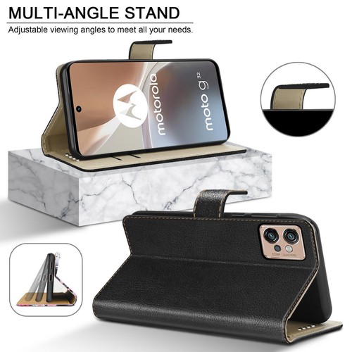 For Motorola Moto G32 Case, Slim Leather Wallet Stand Phone Cover + Screen Glass - 第 5/32 張圖片