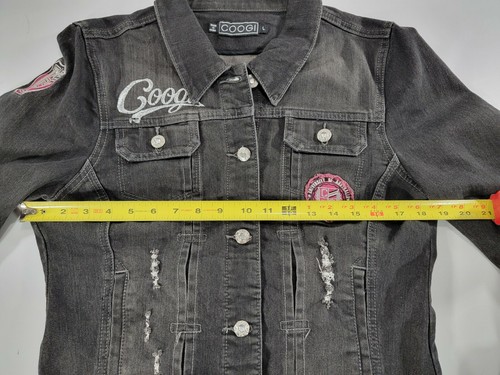 Kids Girls Youth Coogi Black Distressed Denim Jean Jacket Embroidered Sz L - Picture 10 of 11