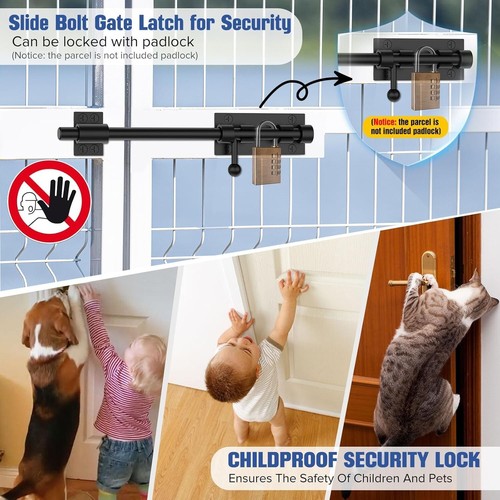 h, Sliding Bolt Gate Lock Door Latches Hardware, 12 Inch Heavy Duty Solid 304... - Picture 6 of 7