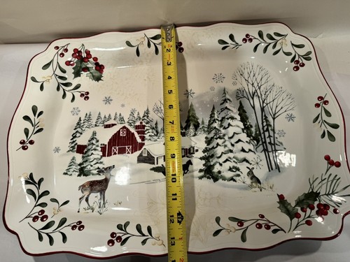 NEW Better Homes & Gardens WINTER FOREST BARN 19" Serving Platter Heritage 2014 - Picture 8 of 11