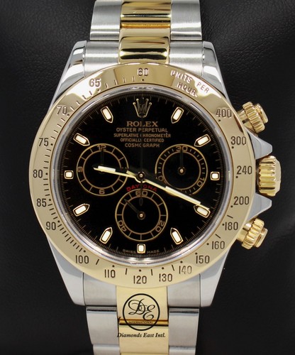 Rolex Daytona 116523 Cosmograph 2Tone 18K Yellow Gold /SS Black Dial Watch - Picture 2 of 12