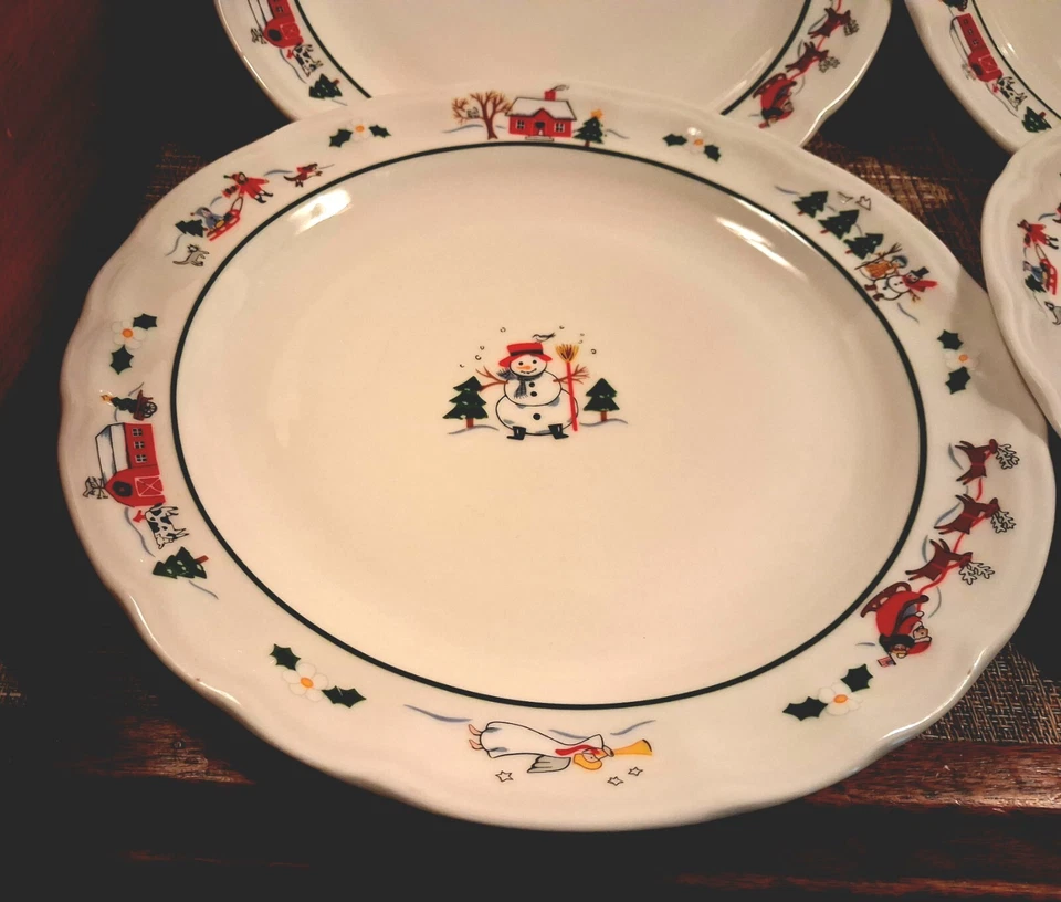 Juego de 4 platos de cena de Navidad Pfaltzgraff Snow Village 11" B Foto 4 de 4