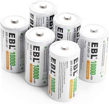 EBL D Battery D Size Rechargeable Batteries 10,000mAh Ni-MH, Pack of 6 - ProCyco