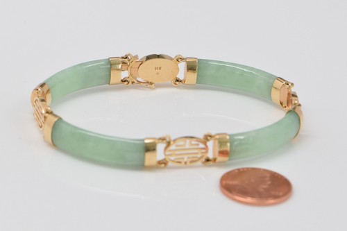  14K Yellow Gold Celadon Jade Segmented Bracelet - Picture 5 of 5