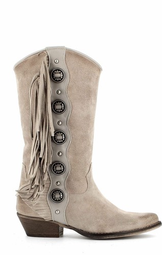 Once Stivali camperos in camoscio con frange beige | eBay
