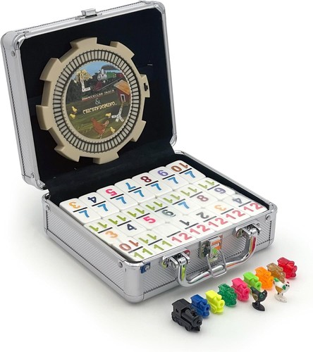 Elegant Double 12 Mexican Train Dominoes in Aluminum Case - Game Night Essential - Picture 3 of 9