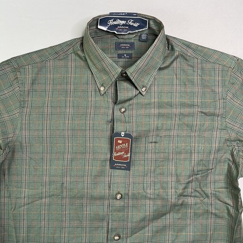 Arrow Heritage Twill Shirt Mens Medium Green Plaid Long Sleeve Button Down NWTs - Picture 2 of 18