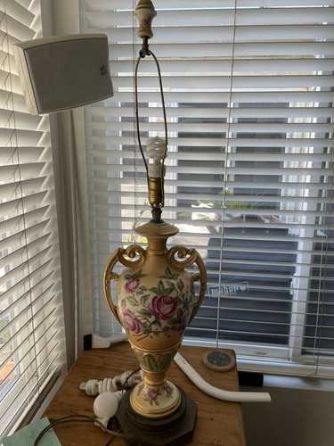 antique French Lamp 19TH Paris Porcelain Gold Pink Rose? - Picture 22 of 24