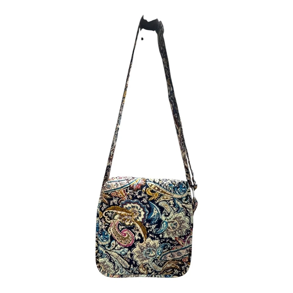 Belvah Paisley Print Crossbody Quilted Bag Purse Navy Blue Yellow Medium - Image 2 of 4