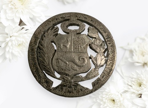 Antike 1915 durchbohrte peruanische Silbermünznadel/Brosche - ca. 1 3/8" - RAR! - Bild 8 von 8