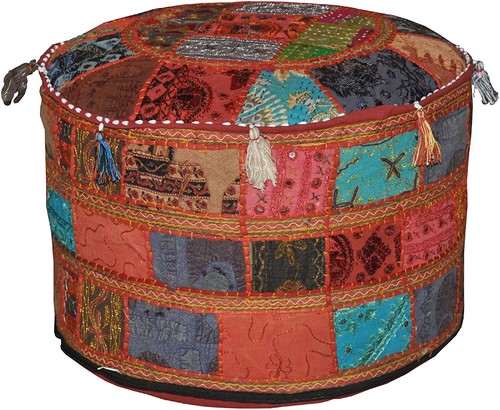 Indischer Vintage Patchwork Pouf Ottomane Rund Ottomane Bezug Pouf Fußbank Ethno - Bild 26 von 72