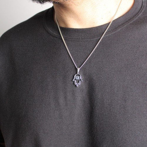Hamsa Evil Eye Pendant Chain Necklace Hand of Fatima Protection Stainless Steel - Picture 2 of 5