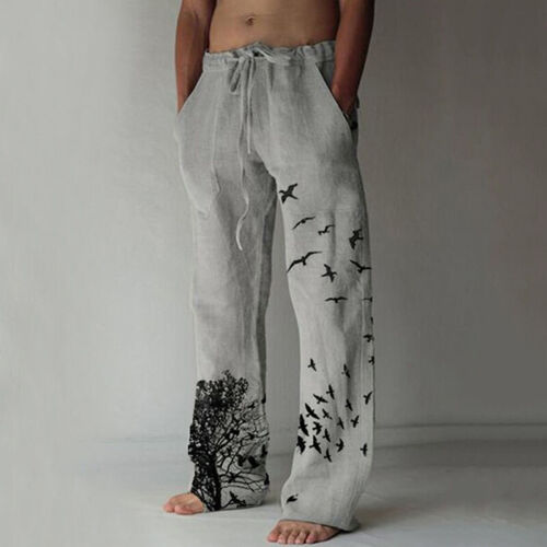Pantalones de harén para hombre ocio cordón elástico holgado holgado yoga hippie pantalones * ⊿ - Imagen 10 de 39