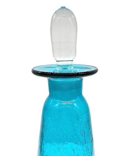 Vintage Rainbow Crackle Glass Decanter Teal Blue 13" - Picture 6 of 21