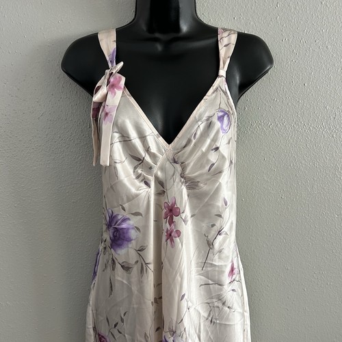 Jones New York Shiny Satin Floral Midi Nightgown Gown Slip Dress Size M Pastel - Picture 2 of 10