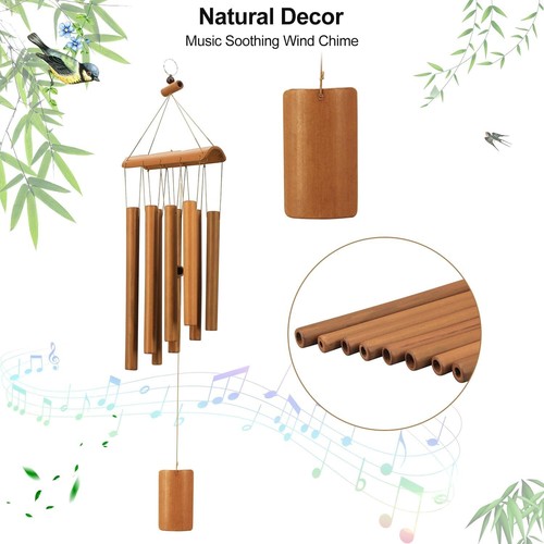 Wooden Bamboo Wind Chimes Sympathy Outdoor Windchimes for Patio Porch Garden - Picture 6 of 8