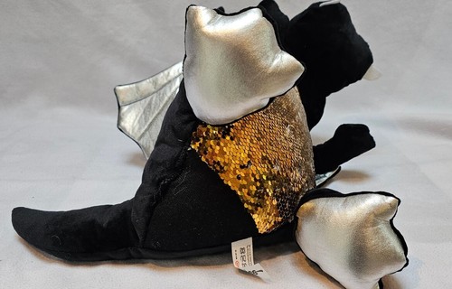 GLITZIES Sequingold/silver Double Sided colour Plush Soft Toy Black Dragon 20" - Picture 7 of 7