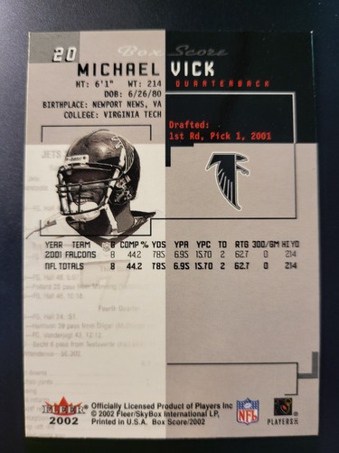 Tarjeta Fleer Box Score Michael Vick 2002 #20 - Imagen 2 de 2