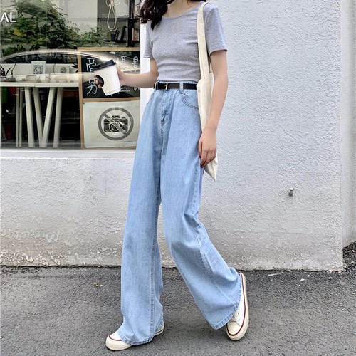 Womens Jeans High Waist Denim Pants Palazzo Trousers Wide Leg Loose Casual Blue - Picture 7 of 12