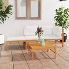 NNEVL 4 Piece Garden Lounge Set with Cream Cushions Solid Teak Wood