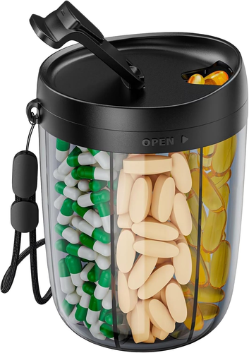 6-Slot Pill Organizer w/ 20 Labels – Wide-Mouth, Anti-Mix Design – Easy Access - Picture 11 of 12