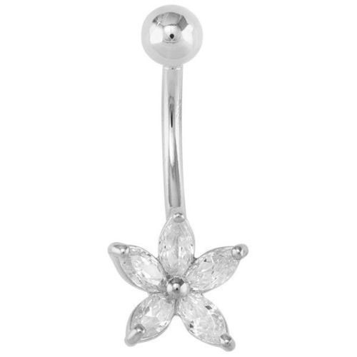 New Flower Belly Button Ring Body Jewelry Navel Piercing Real 14k White Gold - Picture 1 of 1