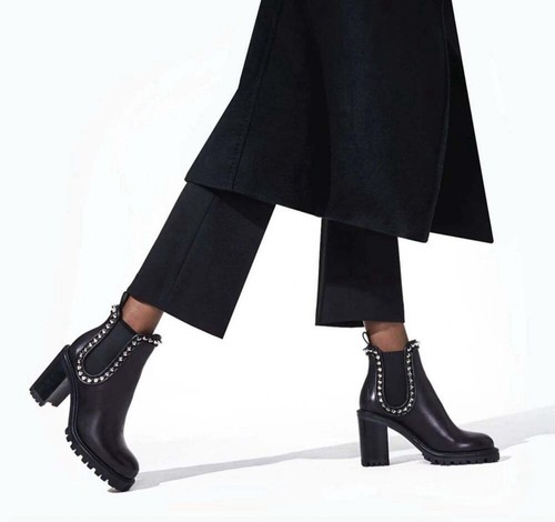 Christian Louboutin Capahutta 70 Black Leather Spike Ankle Block Heel Boot 42 - Picture 3 of 10
