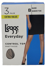 NEW L'eggs 3 Pair Everyday Control Top Sheer Toe Pantyhose | Free Shipping