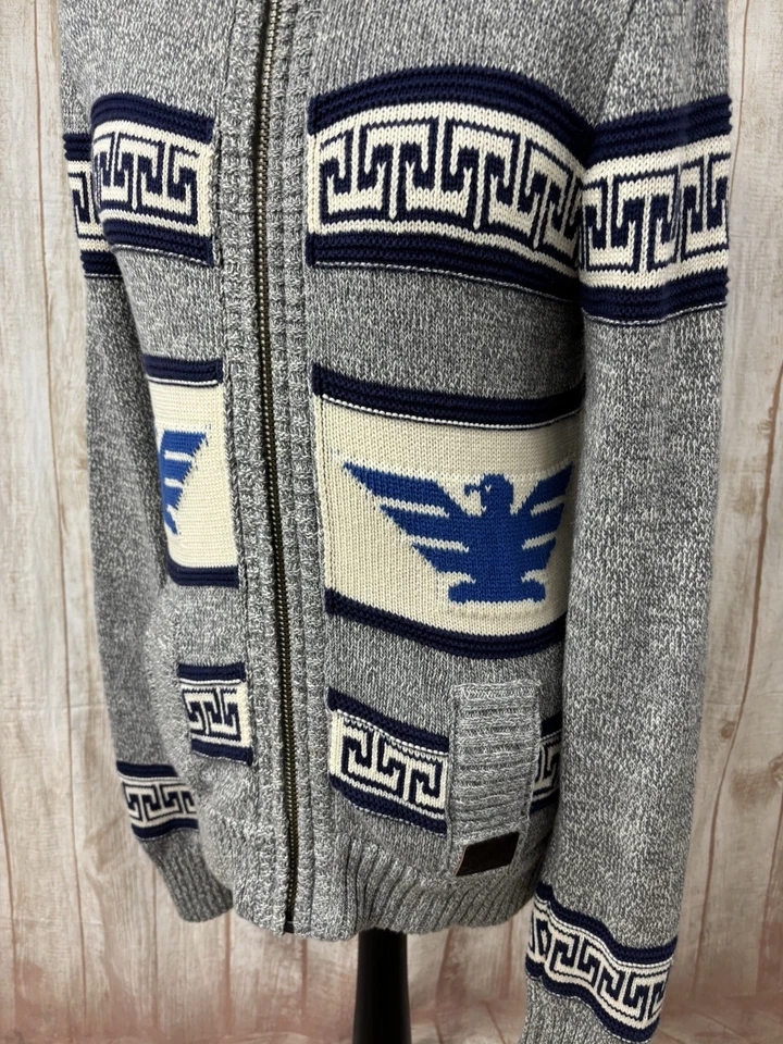 Superdry Men’s Cardigan Large Chunky Knit Aztec Nordic Cowichan Sweater Eagle - Image 4 of 4