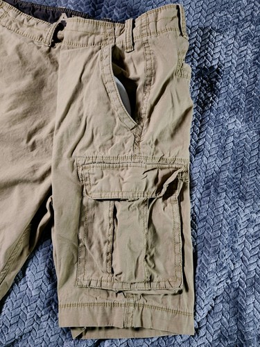 Pantalones Cortos Carga Arizona Caqui Talla 48 Marrón 100% Algodón Y2K Papá Botones Ocultos - Imagen 8 de 16