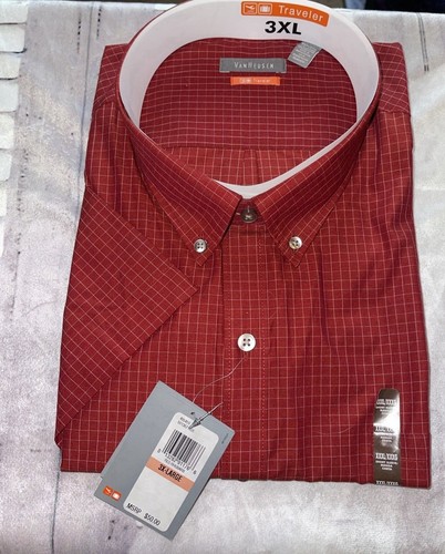 NWT VAN HEUSEN TRAVELER Red Rhubarb Short Sleeve Shirt Size 3X XXXL **NO IRON** - Picture 1 of 6