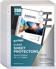 Sheet Protectors, 200 Count Clear Page Protectors for 3 Ring Binder, Top Loading