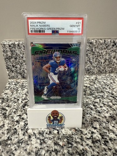2024 Panini Prizm Malik Nabers #21 Fireworks Green Prizm Rookie RC PSA 10 - Bild 3 von 8