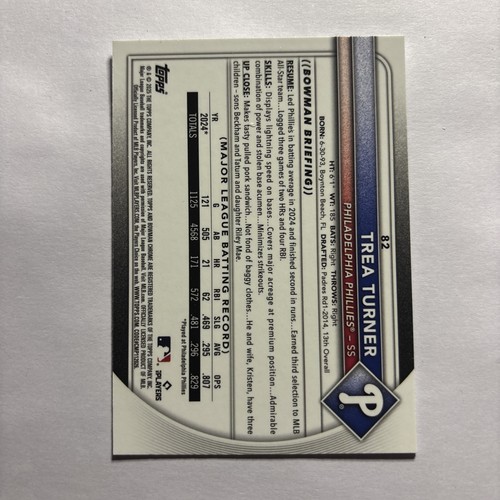 2025 Bowman Chrome #82 Trea Turner - Picture 2 of 2
