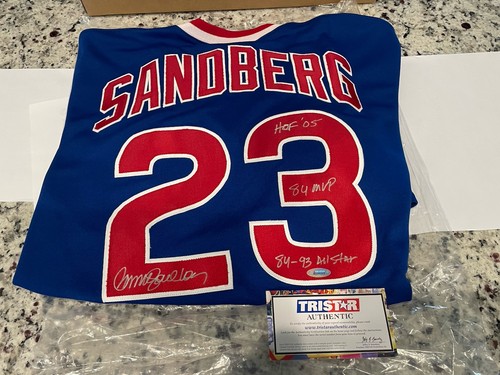 Ryne Sandberg Signed Chicago Cubs Majestic Jersey 3 Inscriptions TRISTAR COA