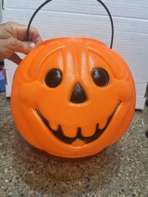 Vintage GENERAL FOAM Blow Mold Pumpkin Candy Treat Bucket Halloween