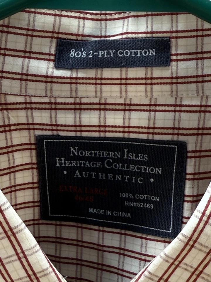 NORTHERN ISLES 长袖纽扣衬衫男式 XL 红色和白色 — 第 2/4 张图片