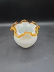Fenton Milk Glass Gold Crest Rose Bowl Vase 4"
