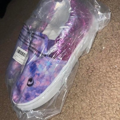 Girls Slip On Sneakers Purple Glitter Size 1 Big Kid