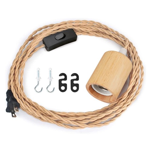 15FT Wood Pendant Light Cord Kit, Swag Hanging Lamp Kit with Plug in & Switch...