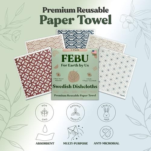 Swedish Dishcloths for Kitchen | 5 Pack Eastern Reusable Paper Towels - Picture 6 of 6