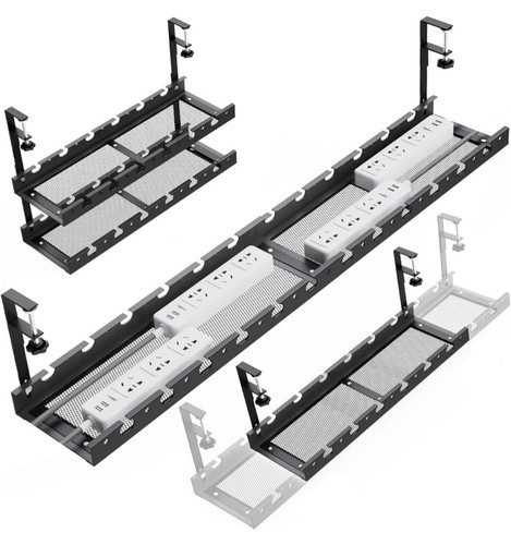 Plateau de gestion de câble sous bureau extensible 31" support ventilé multifonctionnel - Photo 8/12