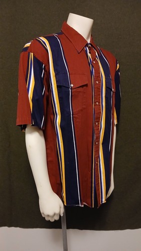 Vintage Panhandle Slim Pearl Snap Western Hemd Kurzarm Rot Blau Gelb XL - Bild 3 von 5
