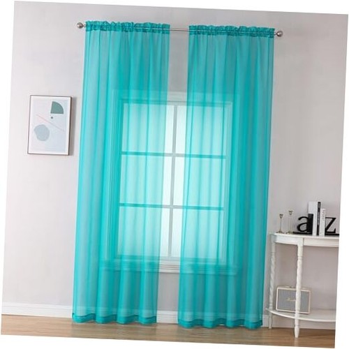 Sheer Curtains 2 Panel Sets 84" Inch Length 42"W x 84"L (Pack of 2) Turquoise - 第 1/7 張圖片