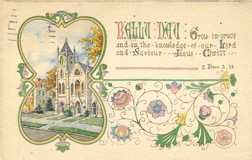 Vintage Grüße Leinen Postkarte Rallye Tag Grow in Grace 2 Peter 3:18 - Bild 1 von 2